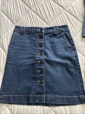 Talbots Dark Blue Button-Front Denim Mini Skirt
